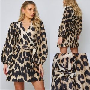 GANNI Leopard Print Mini Wrap Dress
